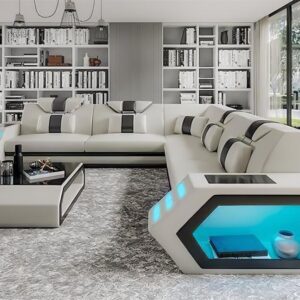 McManu Modern Leather Sectional with LED Light